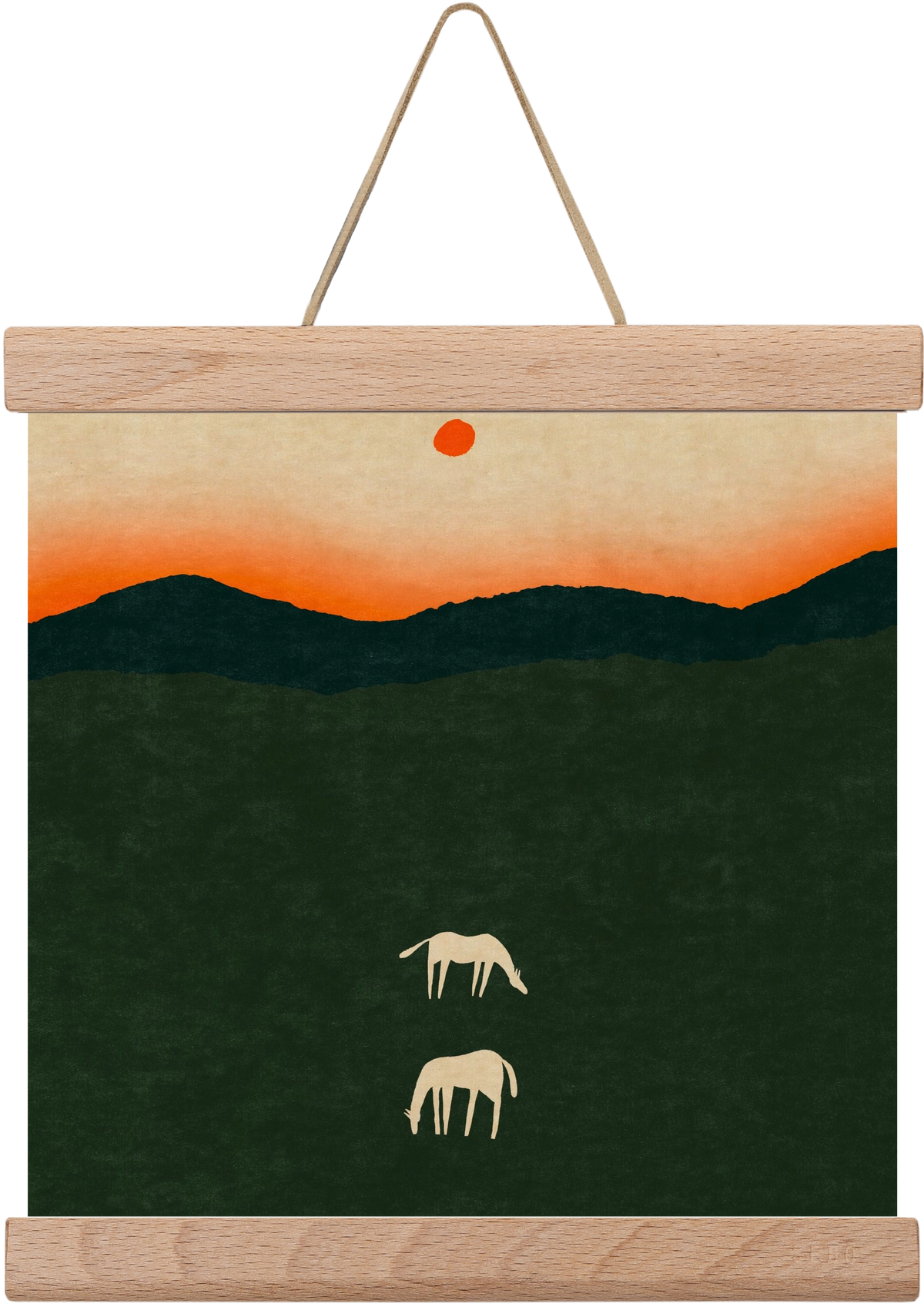 Horses at dawn no 2., 20x20 cm (20x20 cm), Tölgy akasztó