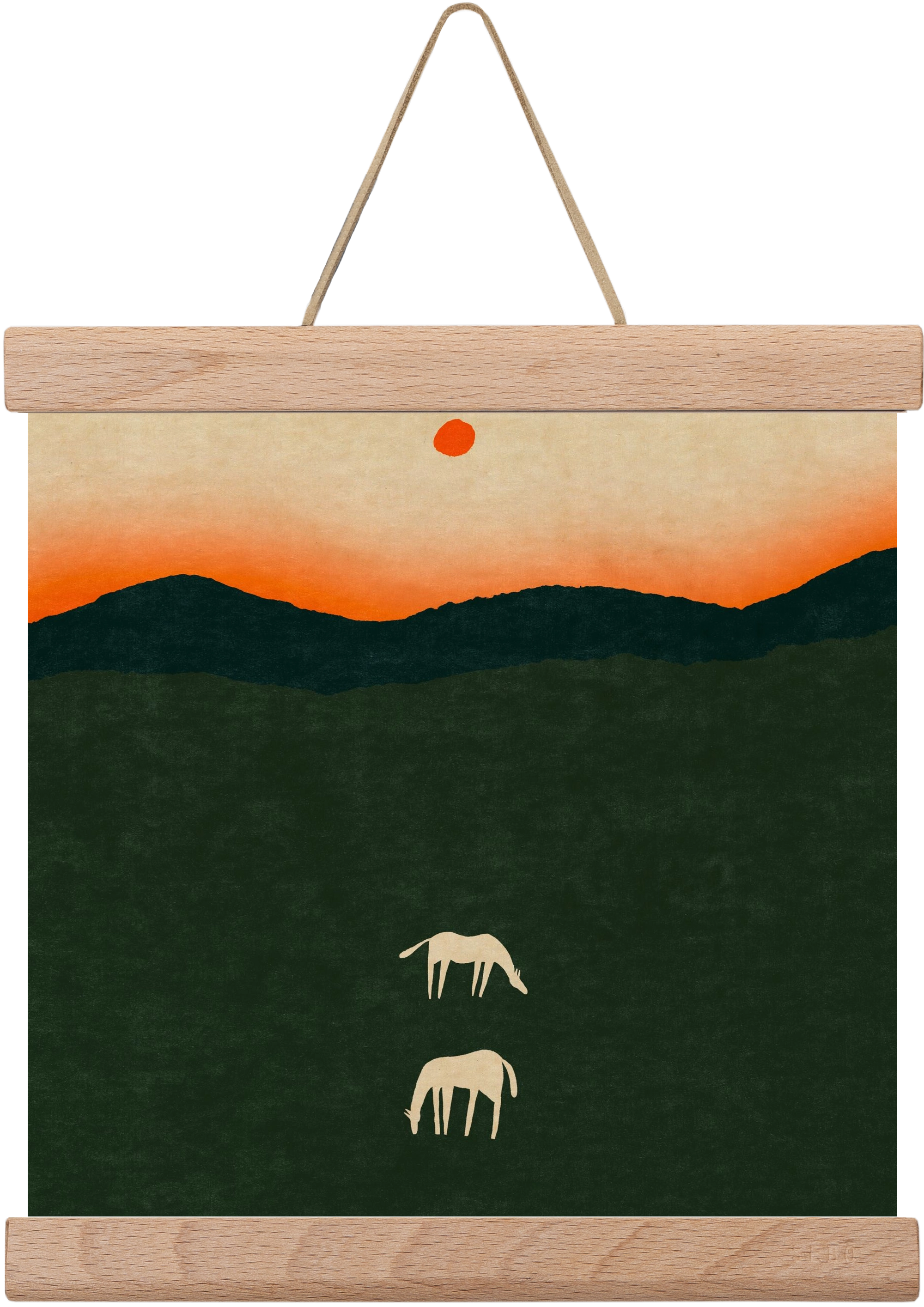 Horses at dawn no 2., 20x20 cm (20x20 cm), Tölgy akasztó