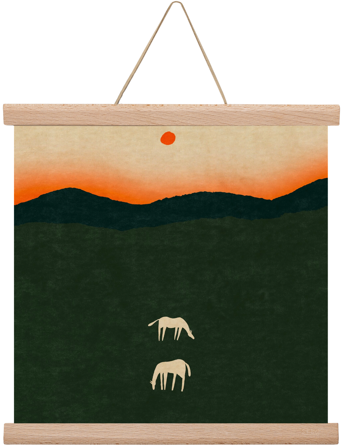 Horses at dawn no 2., 30x30 cm (30x30 cm), Tölgy akasztó