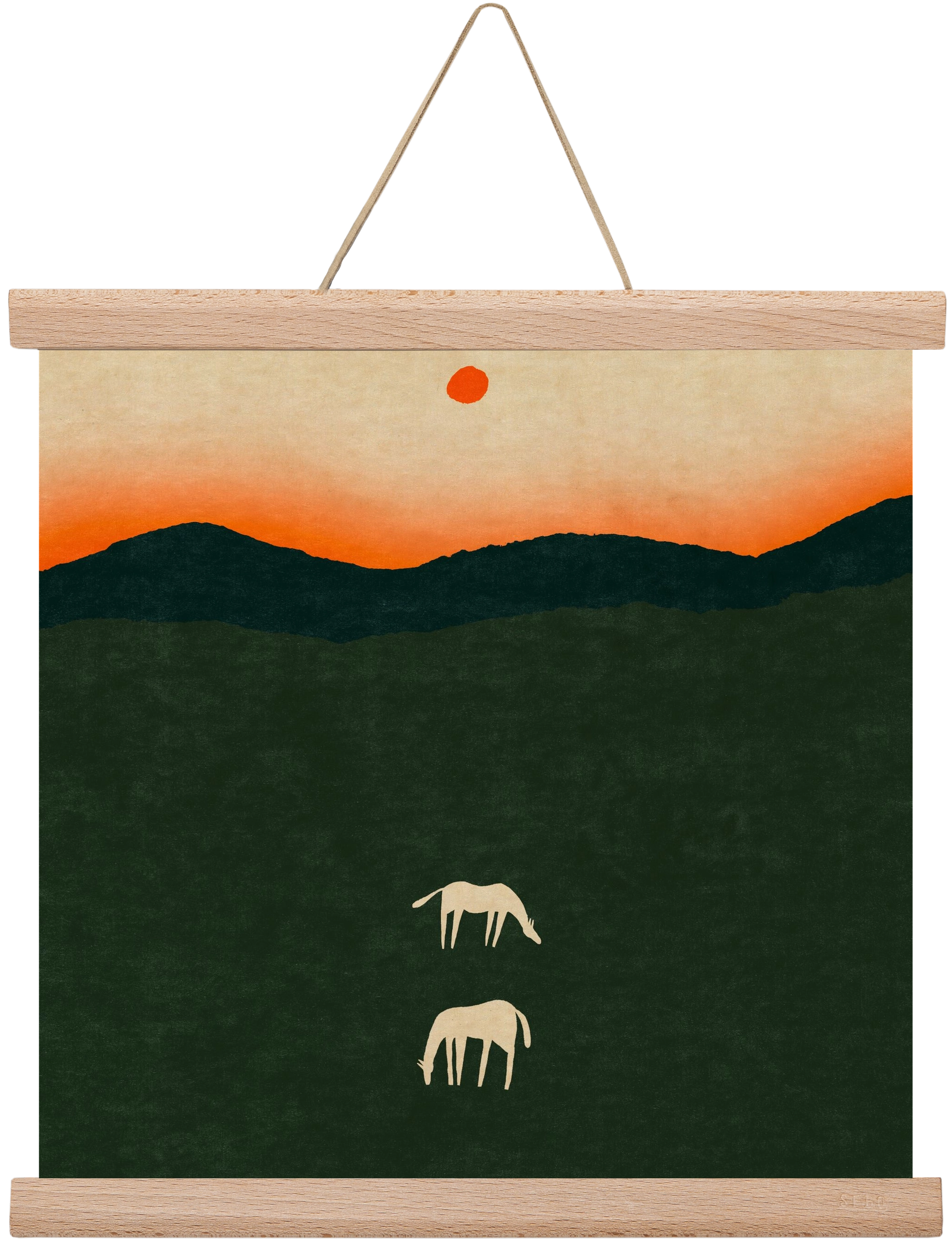 Horses at dawn no 2., 30x30 cm (30x30 cm), Tölgy akasztó