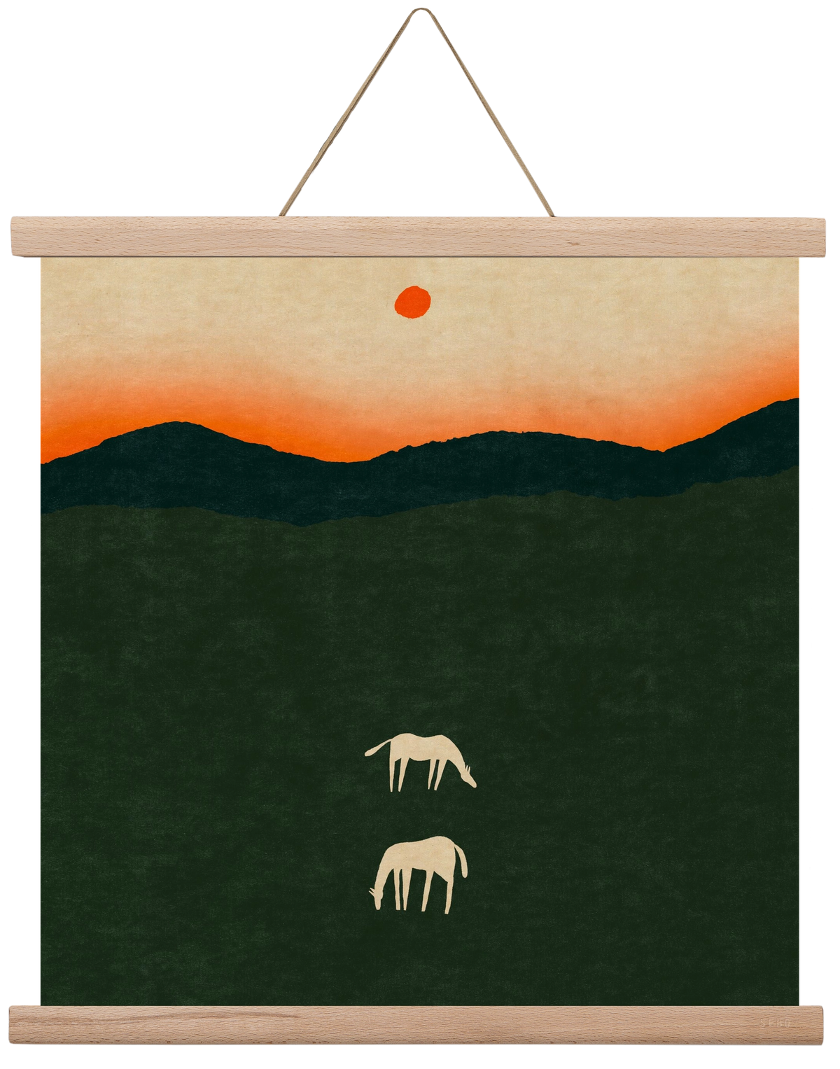 Horses at dawn no 2., 40x40 cm (40x40 cm), Tölgy akasztó