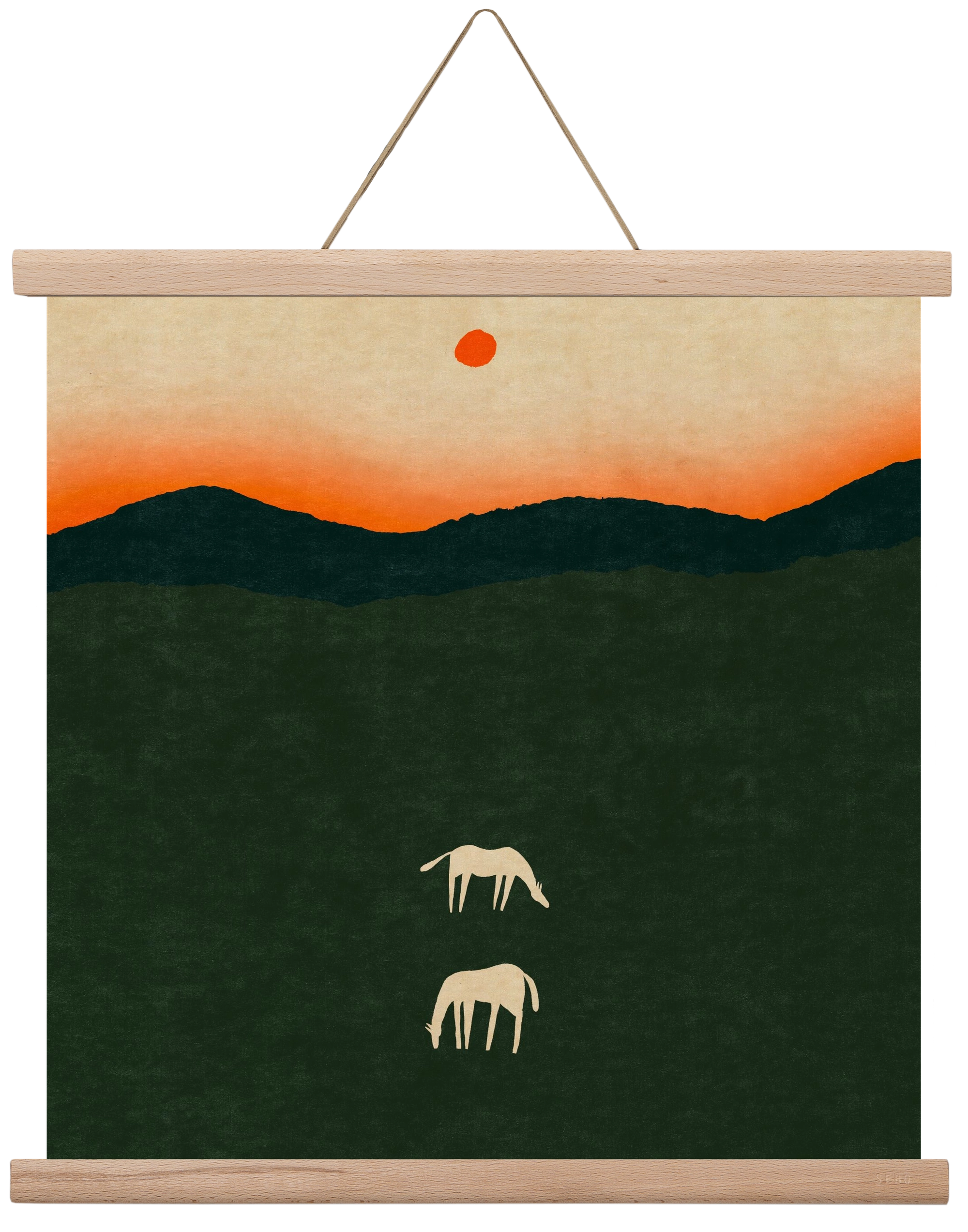 Horses at dawn no 2., 40x40 cm (40x40 cm), Tölgy akasztó