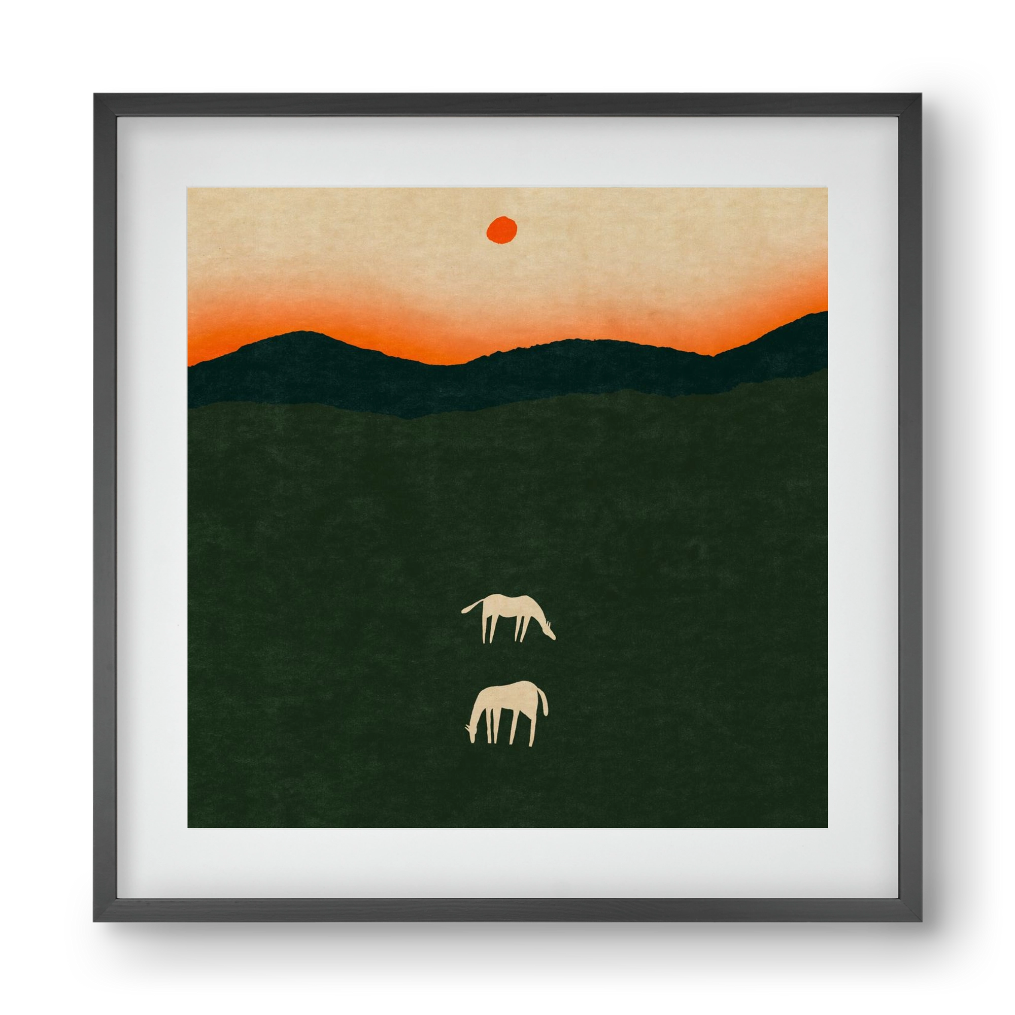 Horses at dawn no 2., 40x40 cm (30x30 cm), Fekete keret, paszpartuval