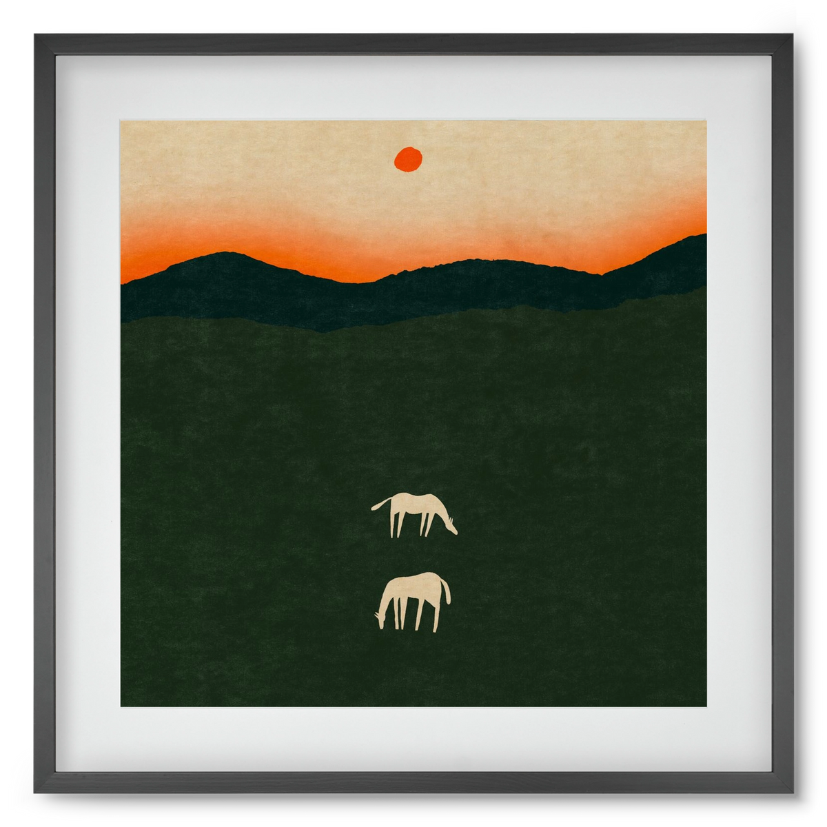 Horses at dawn no 2., 50x50 cm (40x40 cm), Fekete keret, paszpartuval