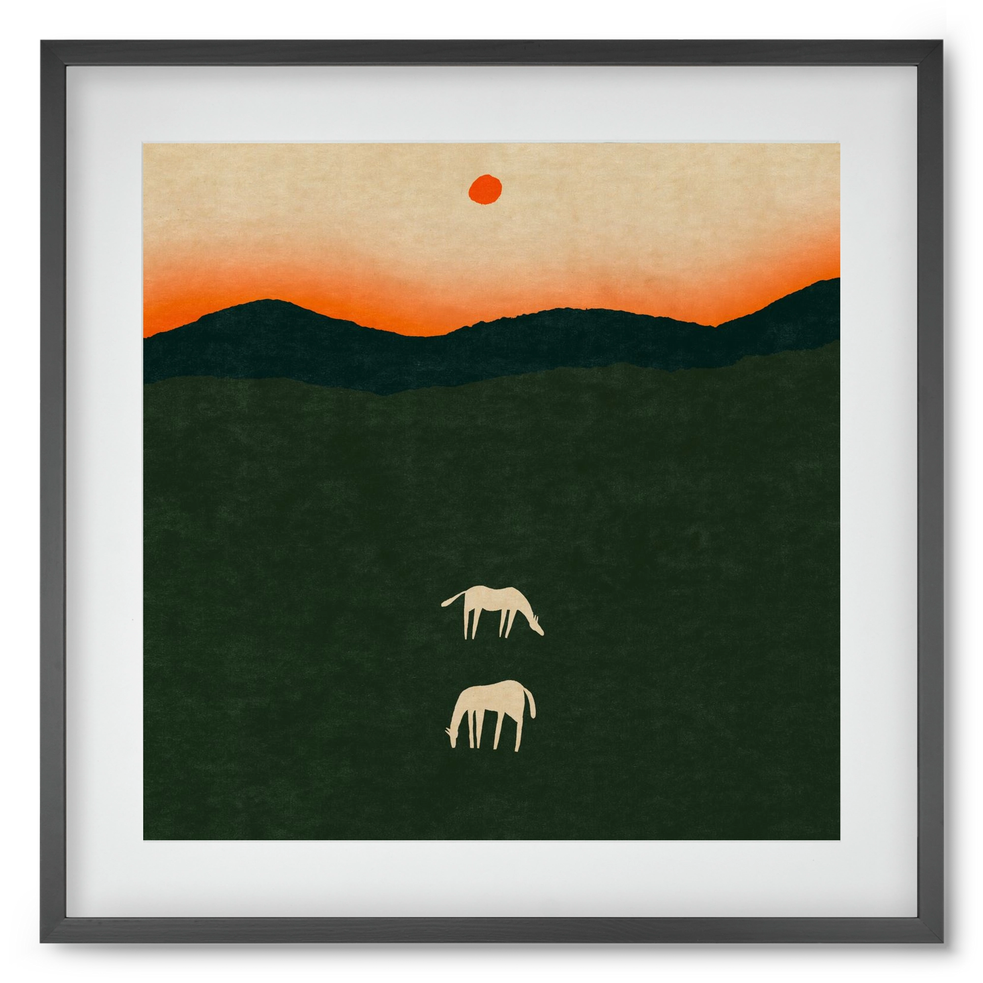 Horses at dawn no 2., 50x50 cm (40x40 cm), Fekete keret, paszpartuval