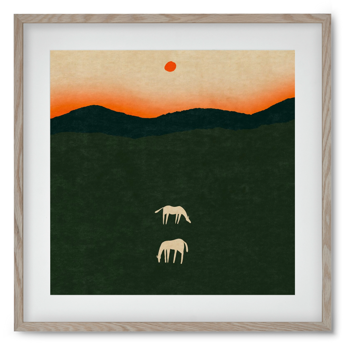 Horses at dawn no 2., 50x50 cm (40x40 cm), Tölgy keret, paszpartuval