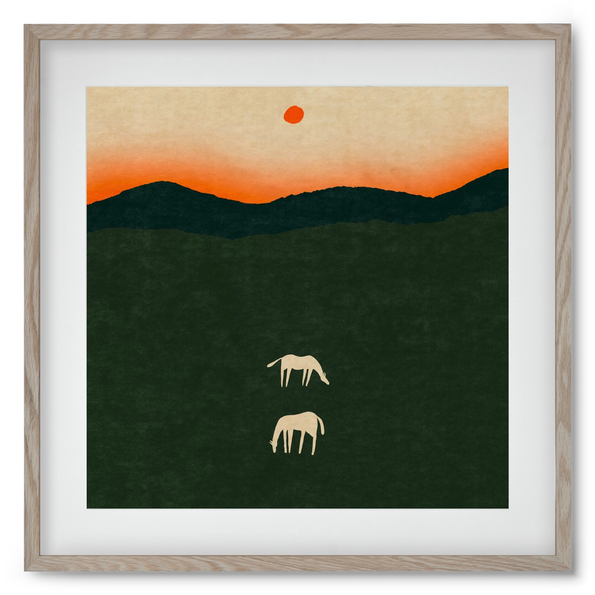 Horses at dawn no 2., 50x50 cm (40x40 cm), Tölgy keret, paszpartuval