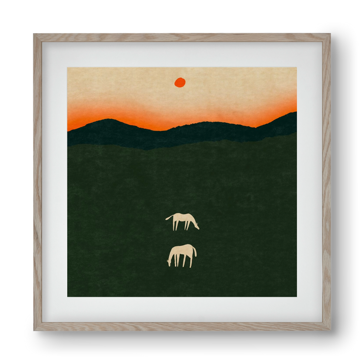 Horses at dawn no 2., 40x40 cm (30x30 cm), Tölgy keret, paszpartuval