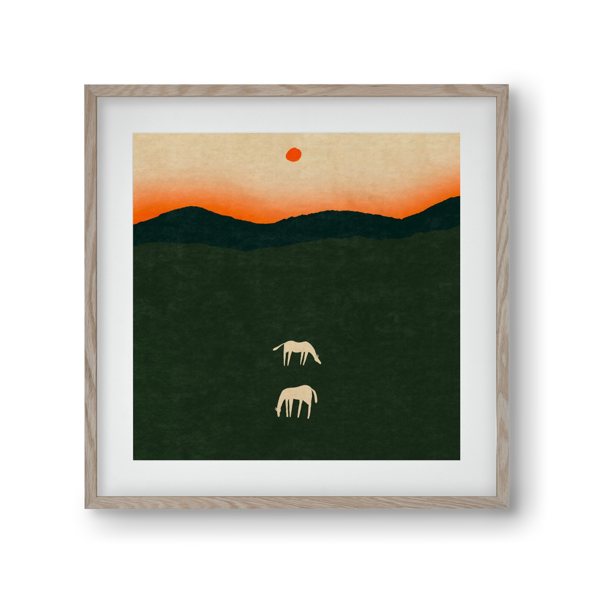 Horses at dawn no 2., 30x30 cm (20x20 cm), Tölgy keret, paszpartuval