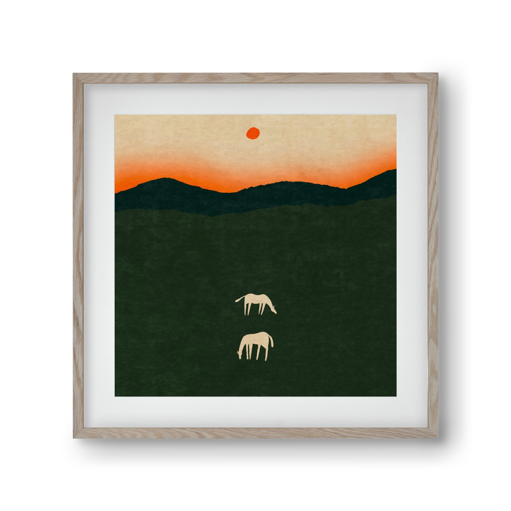 Horses at dawn no 2., 30x30 cm (20x20 cm), Tölgy keret, paszpartuval