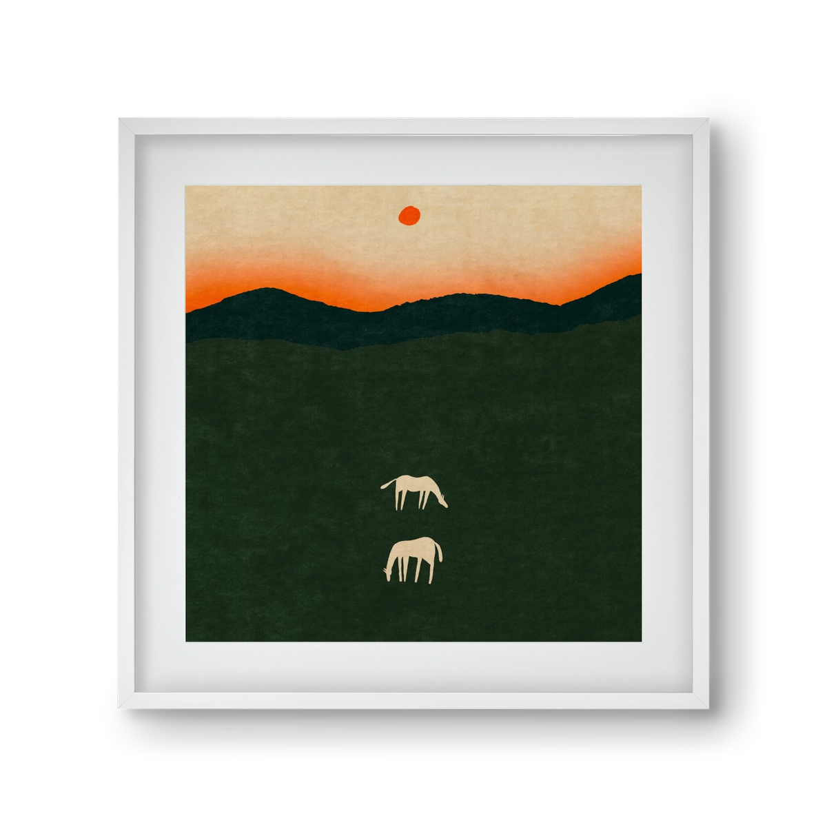 Horses at dawn no 2., 30x30 cm (20x20 cm), Fehér keret, paszpartuval