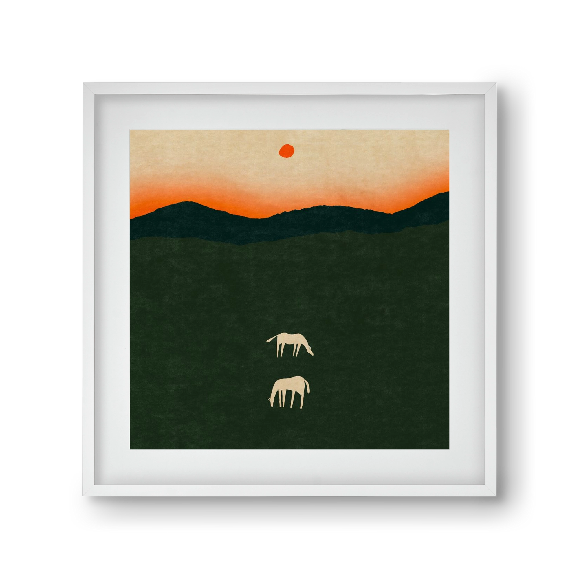 Horses at dawn no 2., 30x30 cm (20x20 cm), Fehér keret, paszpartuval