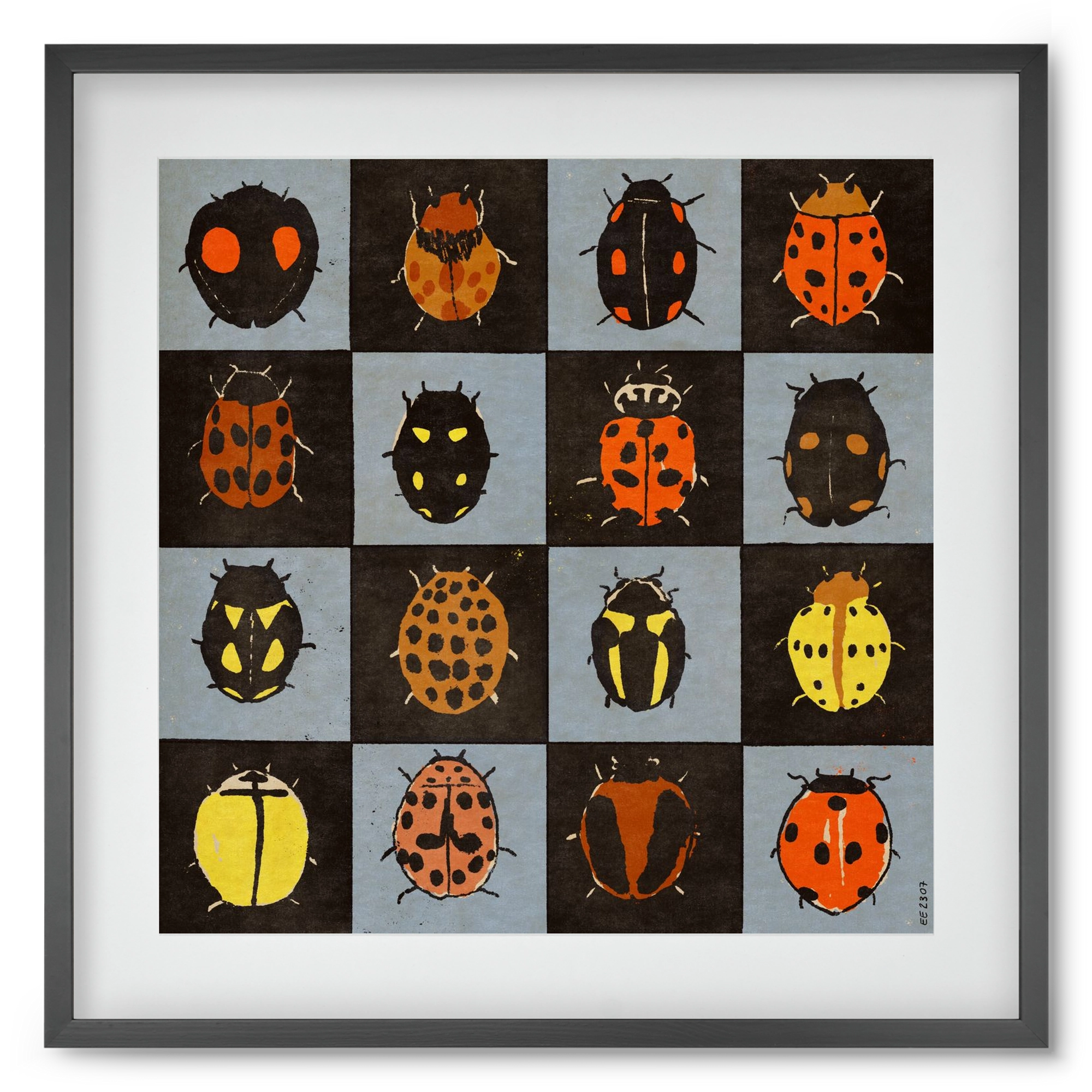 Ladybug bingo, 50x50 cm (40x40 cm), Fekete keret, paszpartuval