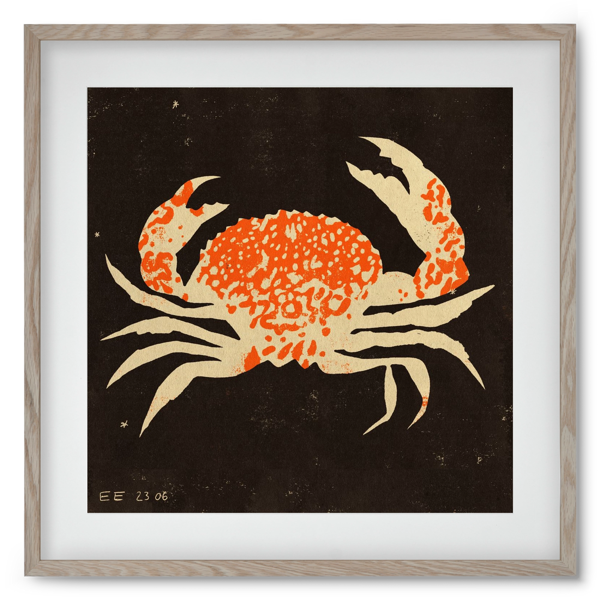 Spotted crab, 50x50 cm (40x40 cm), Tölgy keret, paszpartuval