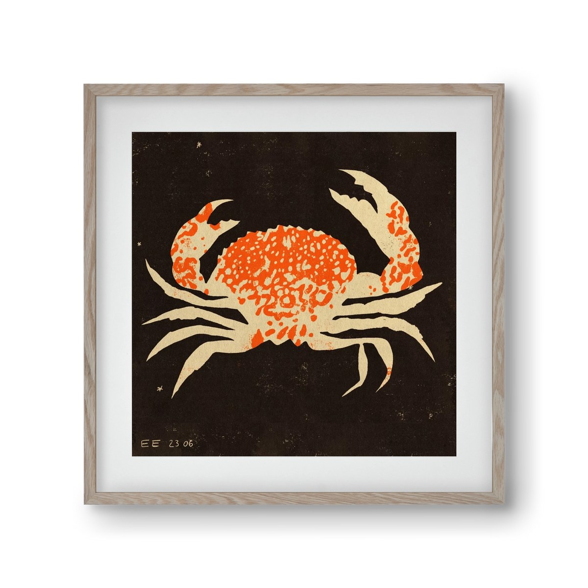 Spotted crab, 30x30 cm (20x20 cm), Tölgy keret, paszpartuval