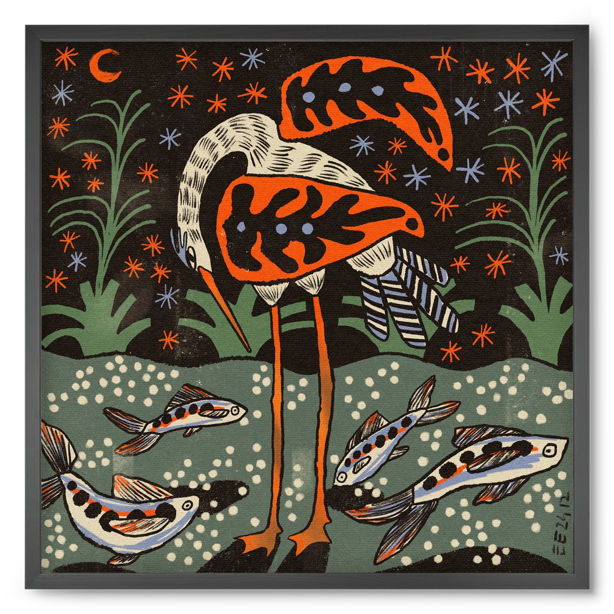 Magic waterbird, 50x50 cm (50x50 cm), Fekete keret