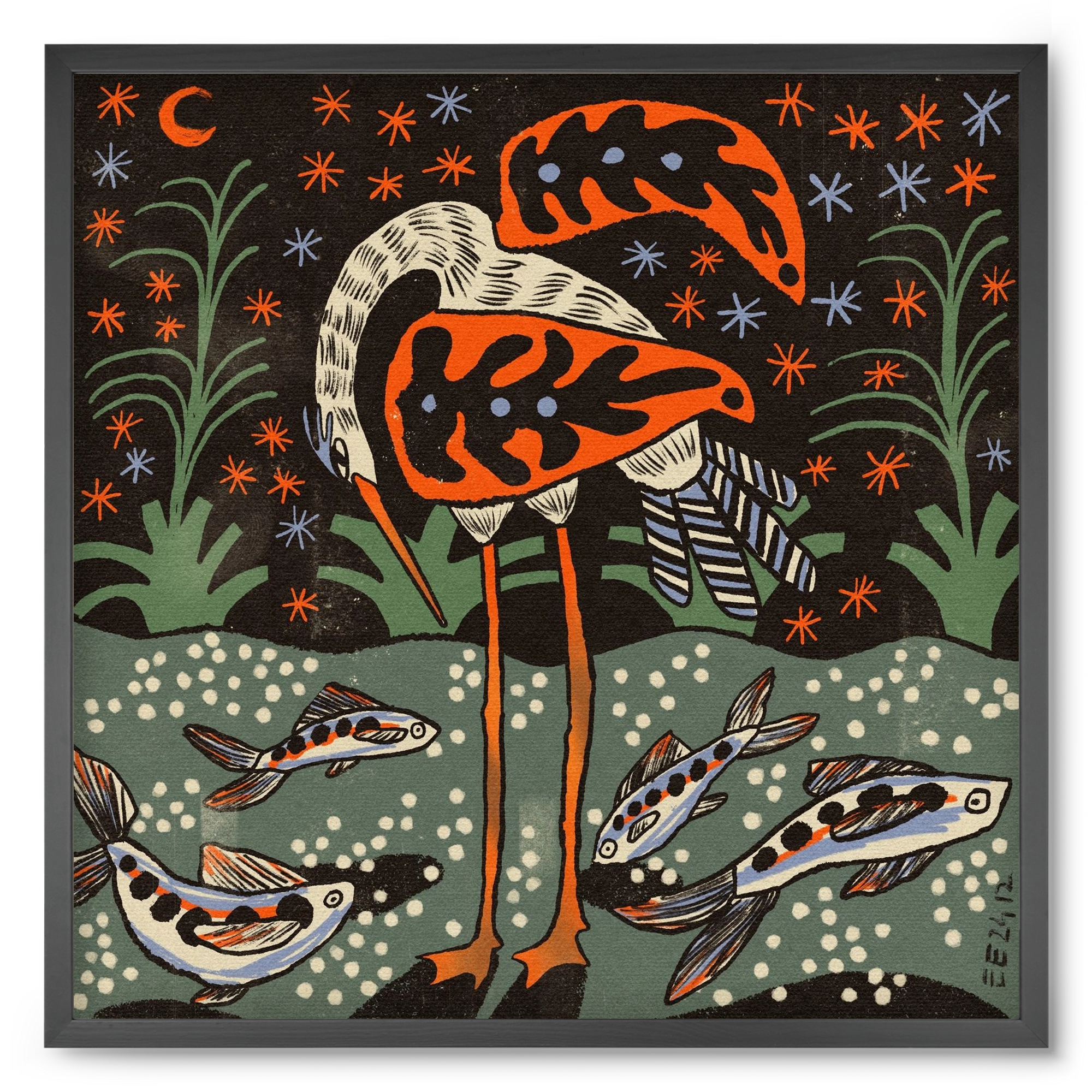 Magic waterbird, 50x50 cm (50x50 cm), Fekete keret