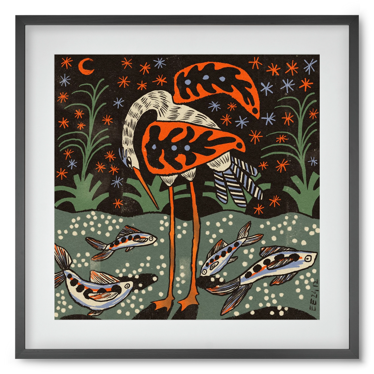 Magic waterbird, 50x50 cm (40x40 cm), Fekete keret, paszpartuval