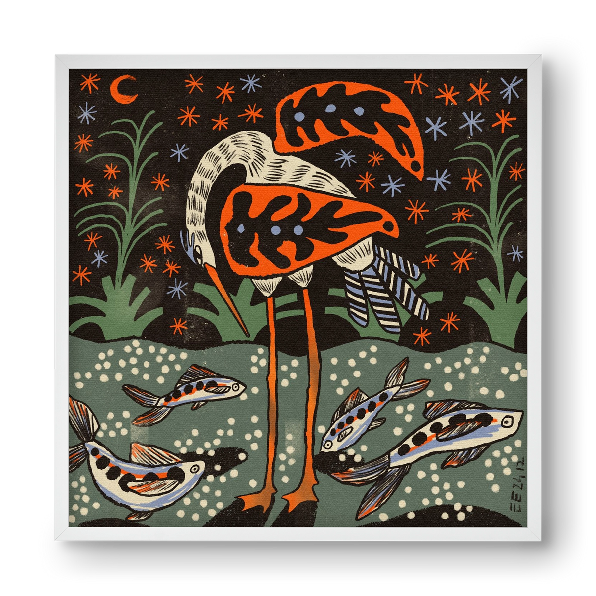 Magic waterbird, 40x40 cm (40x40 cm), Fehér keret