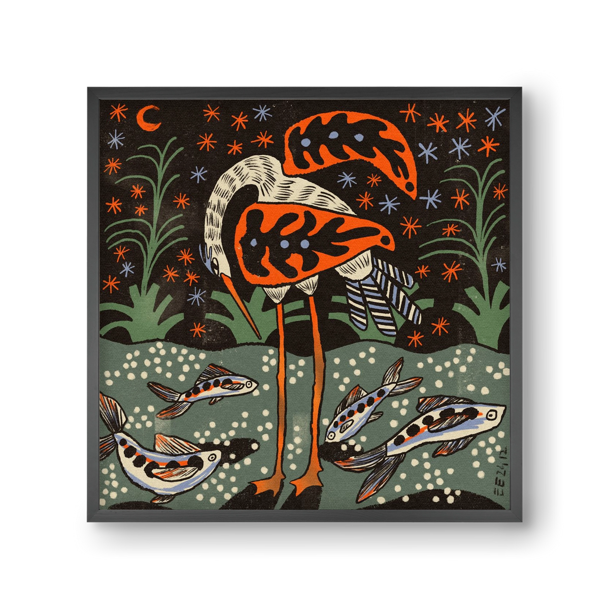 Magic waterbird, 30x30 cm (30x30 cm), Fekete keret