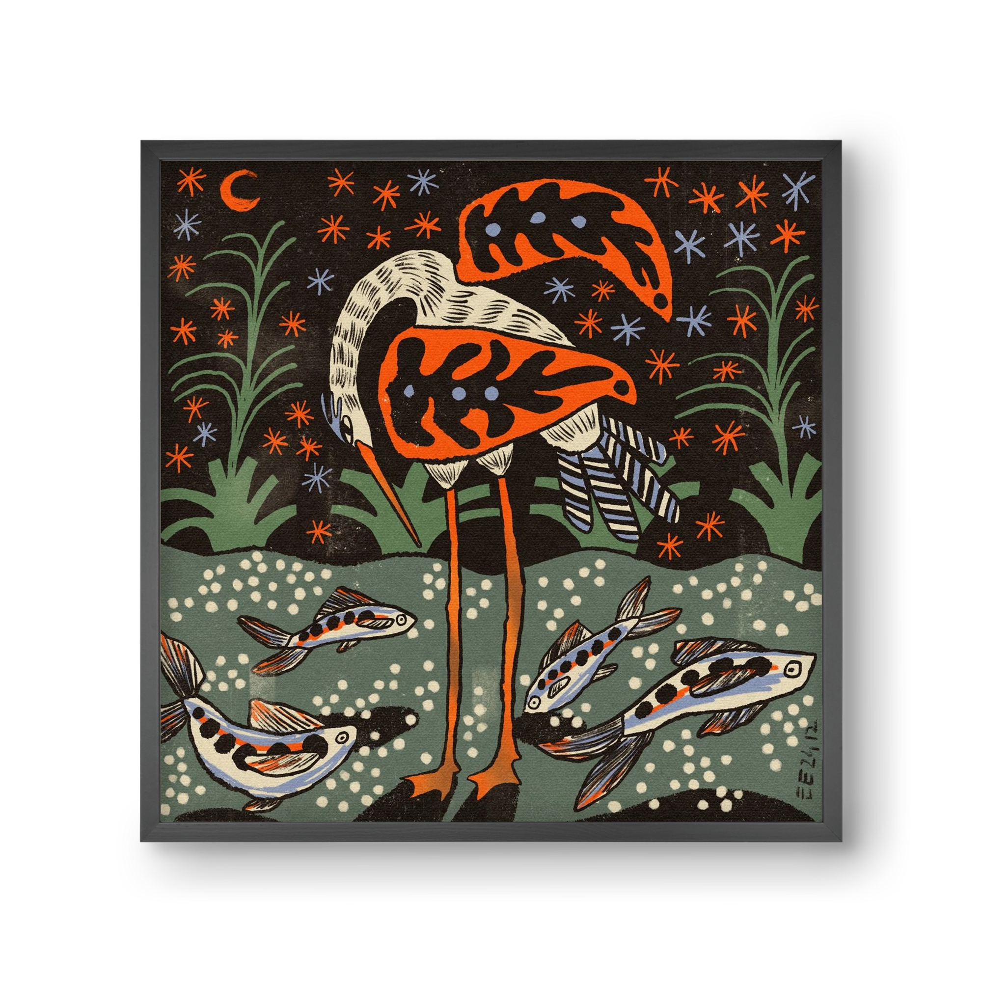 Magic waterbird, 30x30 cm (30x30 cm), Fekete keret