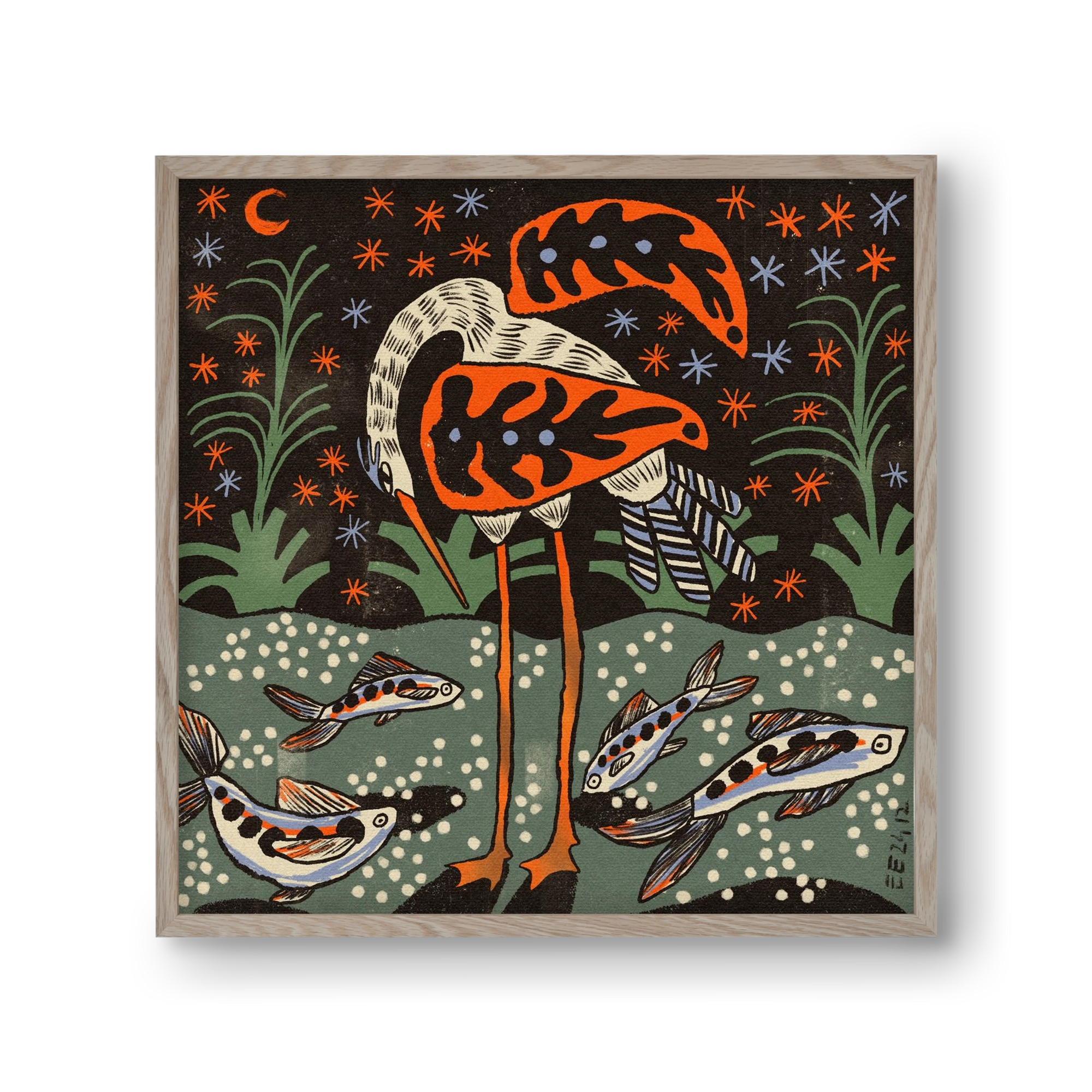 Magic waterbird, 30x30 cm (30x30 cm), Tölgy keret