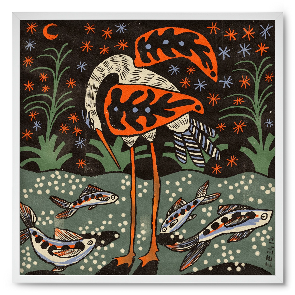 Magic waterbird, 50x50 cm (50x50 cm), Fehér keret