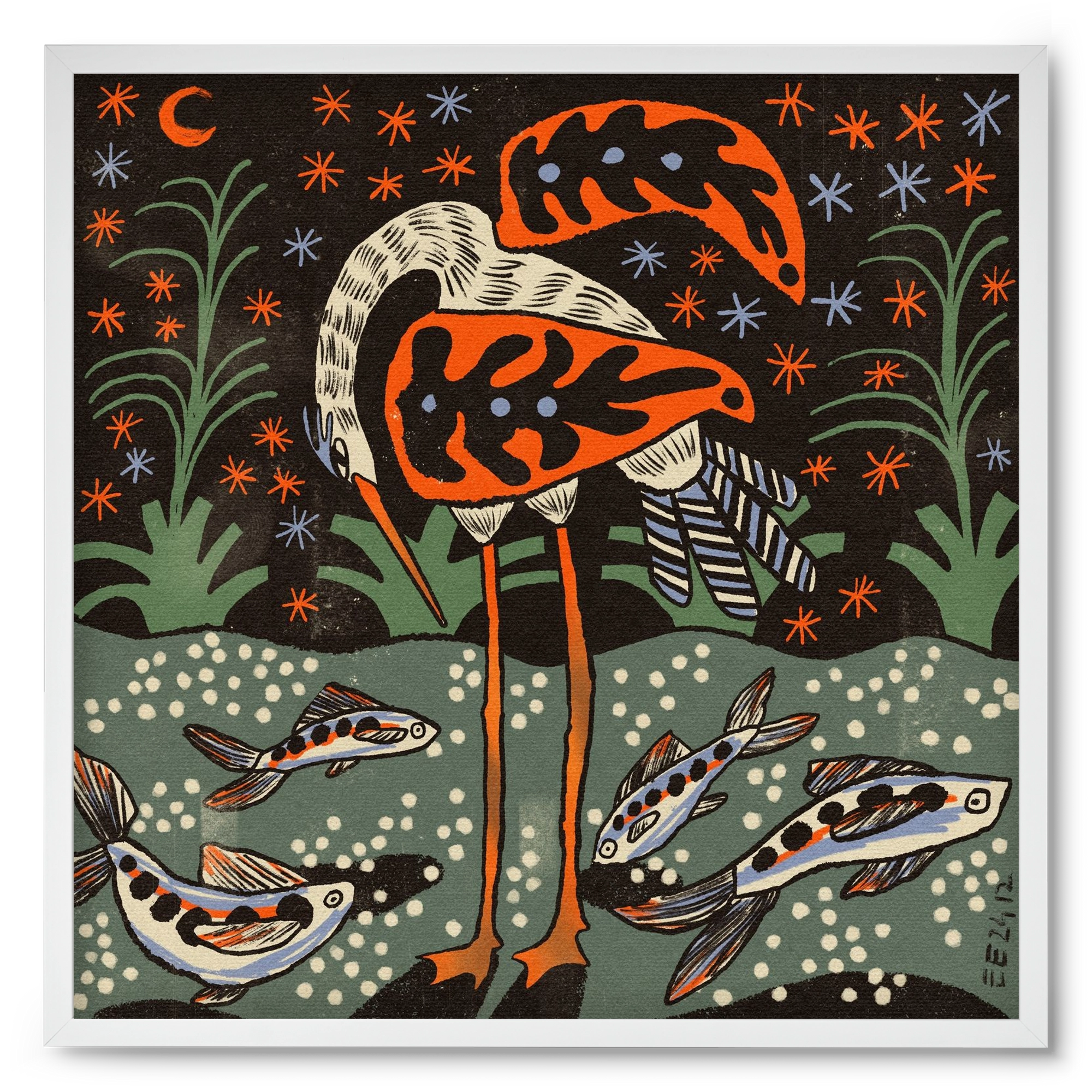 Magic waterbird, 50x50 cm (50x50 cm), Fehér keret