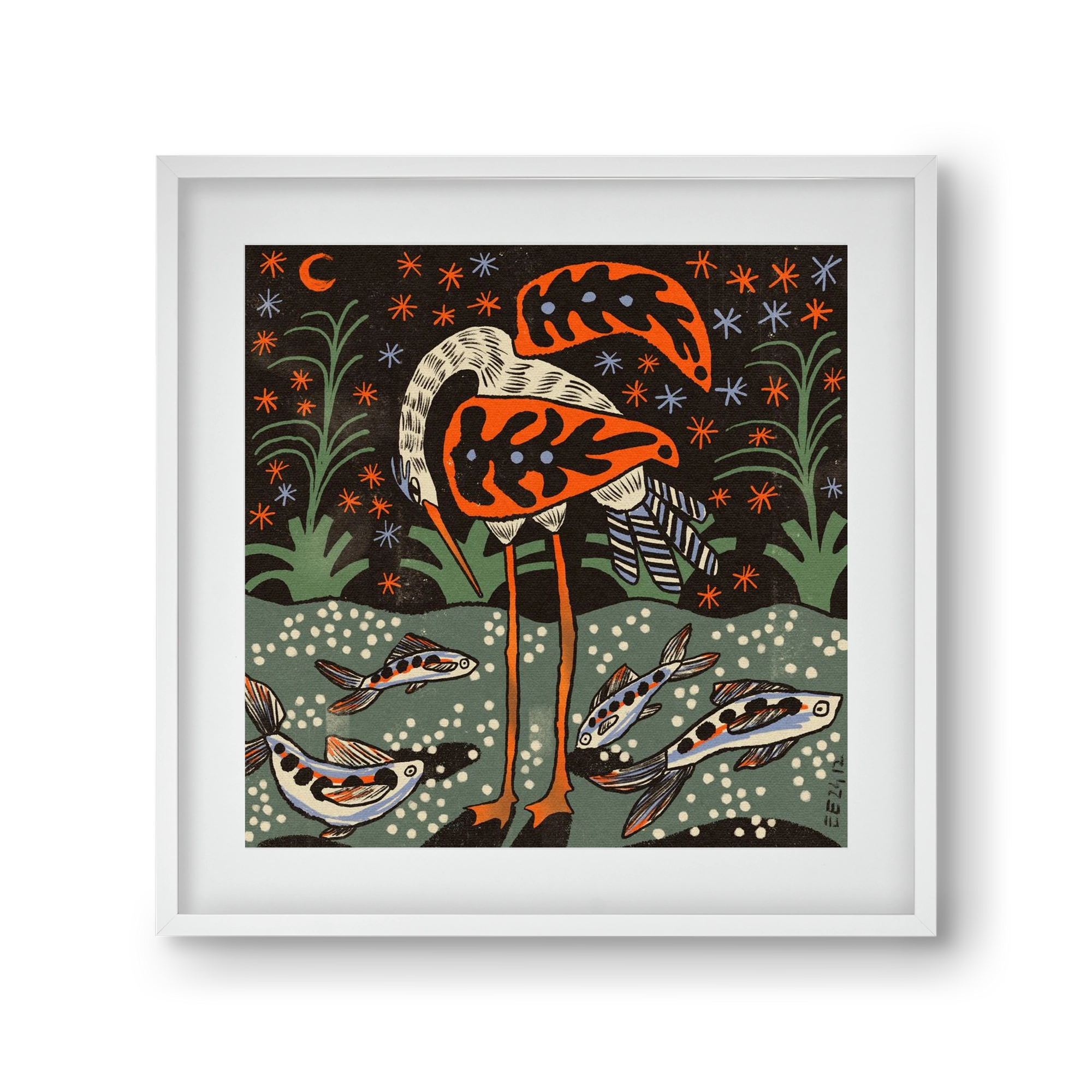 Magic waterbird, 30x30 cm (20x20 cm), Fehér keret, paszpartuval