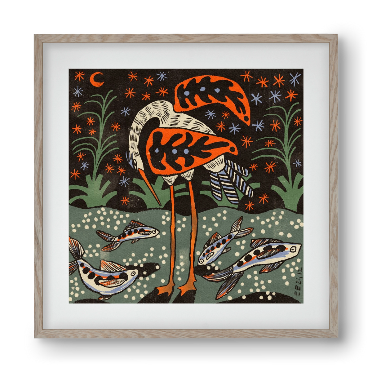 Magic waterbird, 40x40 cm (30x30 cm), Tölgy keret, paszpartuval