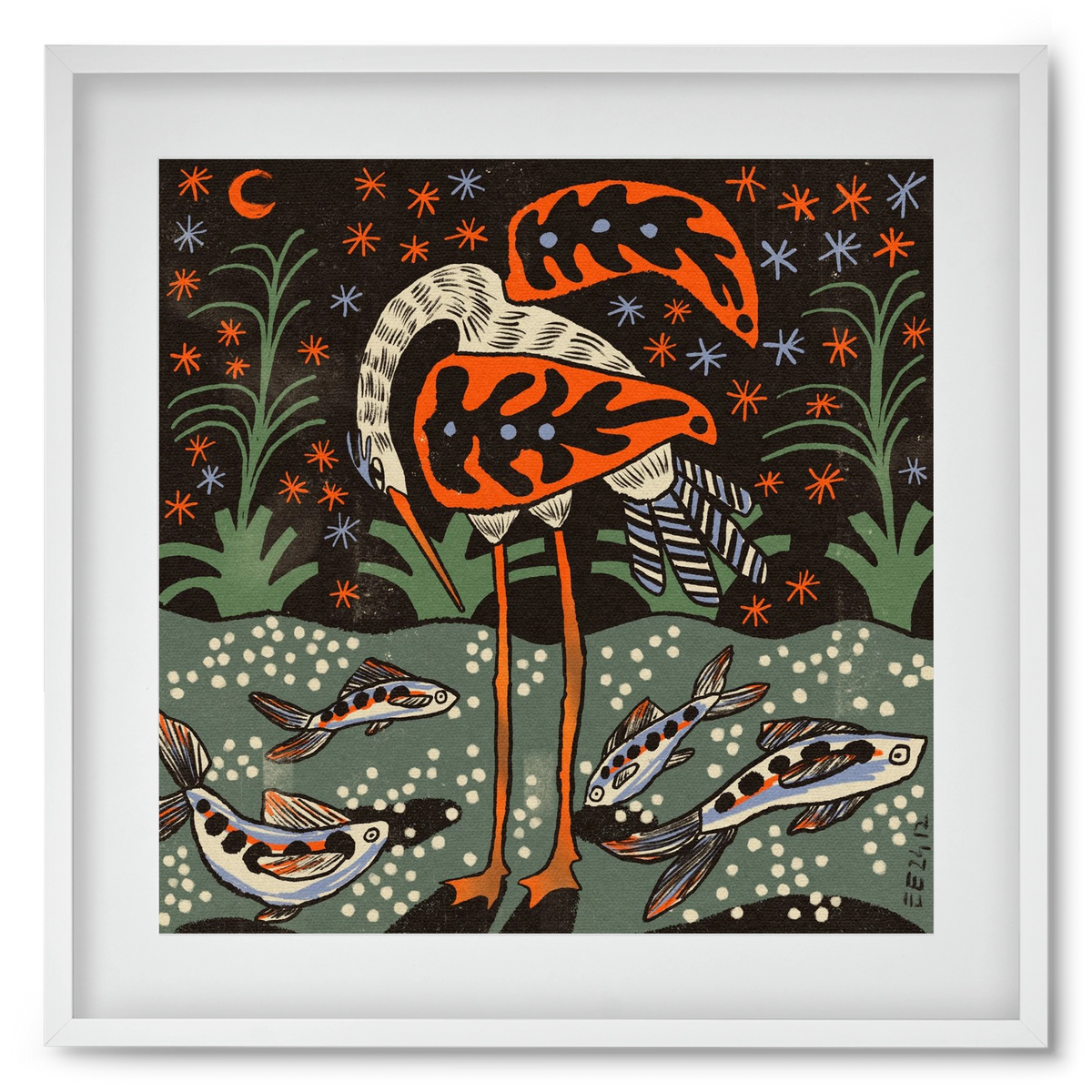 Magic waterbird, 50x50 cm (40x40 cm), Fehér keret, paszpartuval