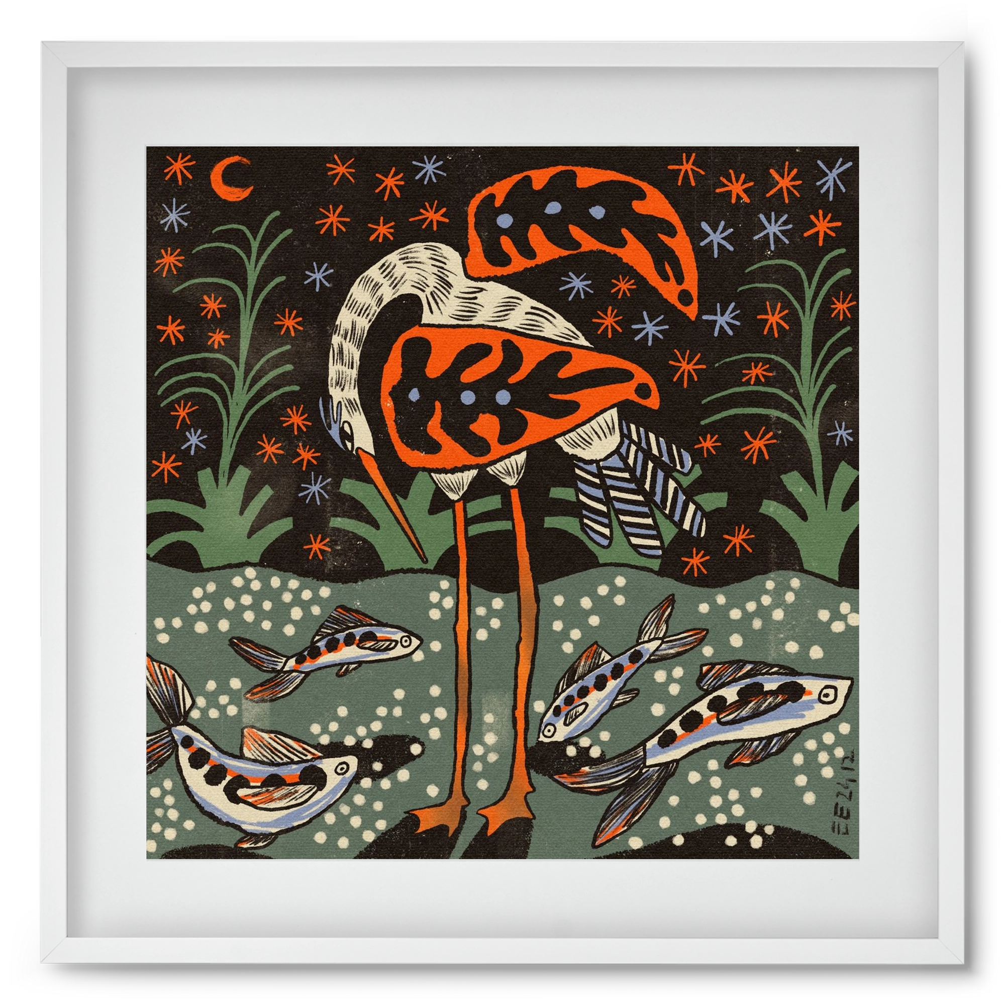 Magic waterbird, 50x50 cm (40x40 cm), Fehér keret, paszpartuval