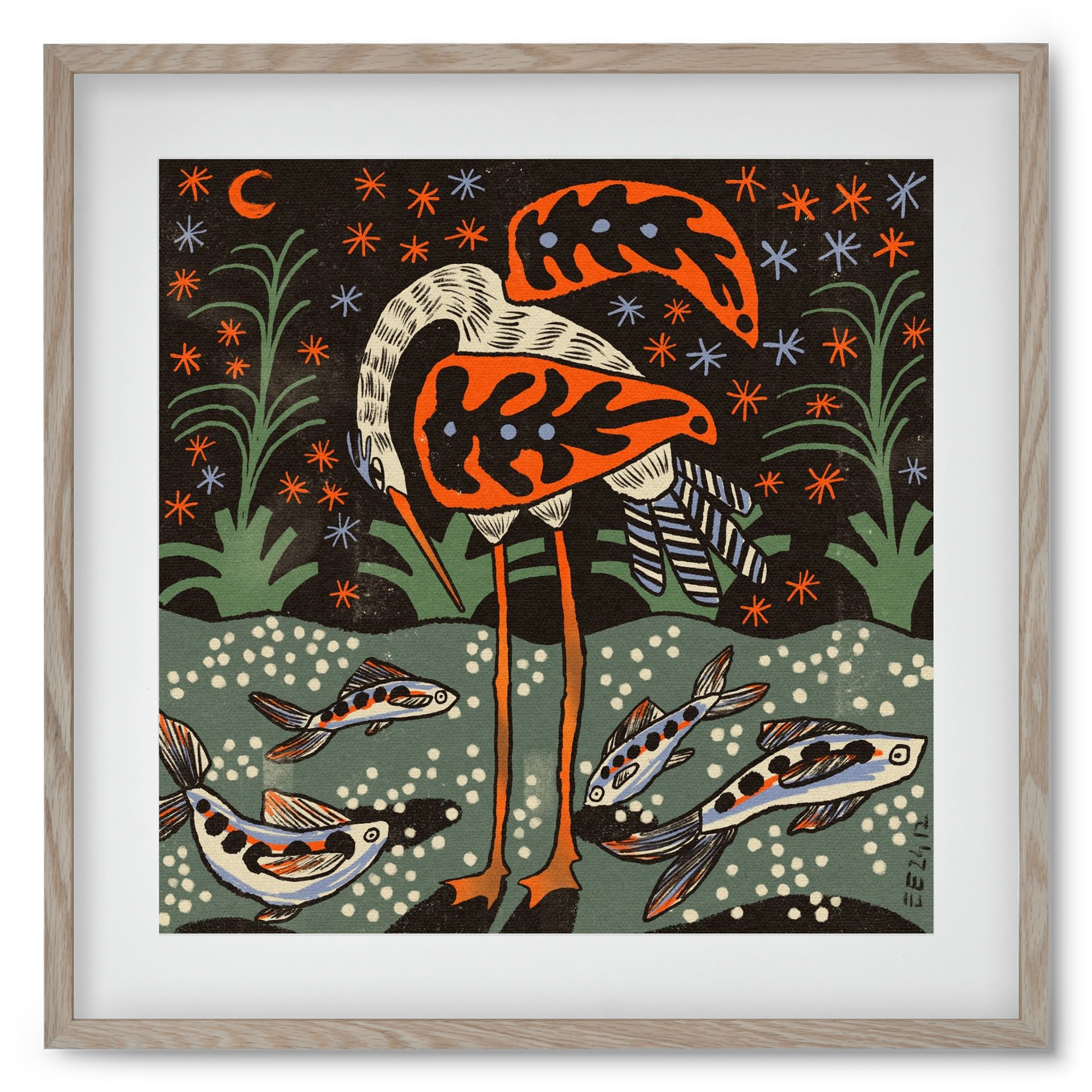 Magic waterbird, 50x50 cm (40x40 cm), Tölgy keret, paszpartuval