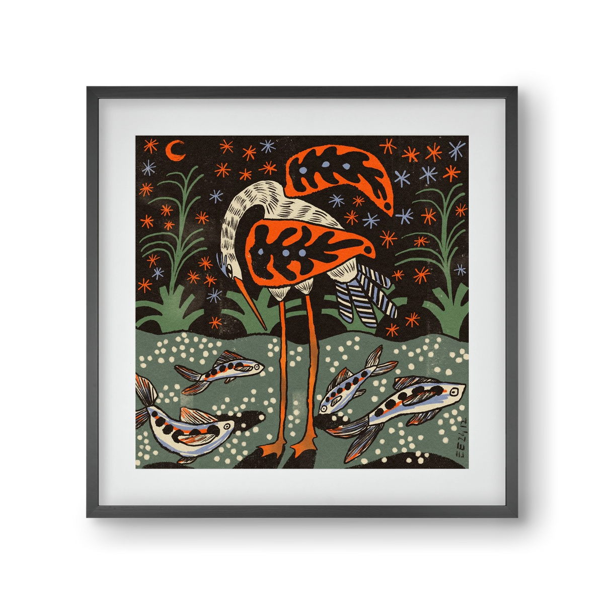 Magic waterbird, 30x30 cm (20x20 cm), Fekete keret, paszpartuval