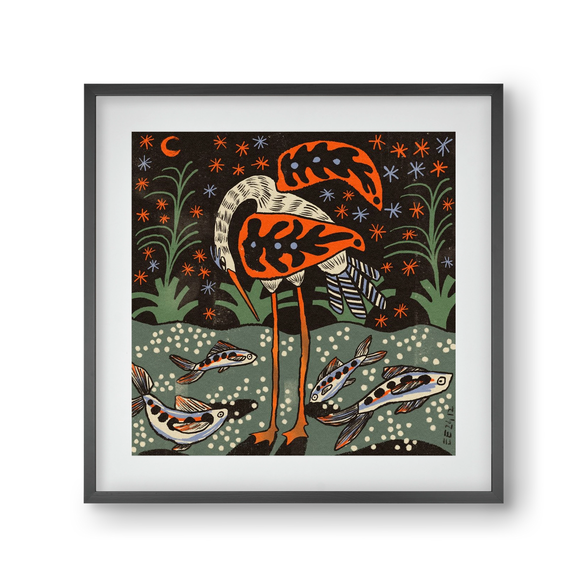 Magic waterbird, 30x30 cm (20x20 cm), Fekete keret, paszpartuval