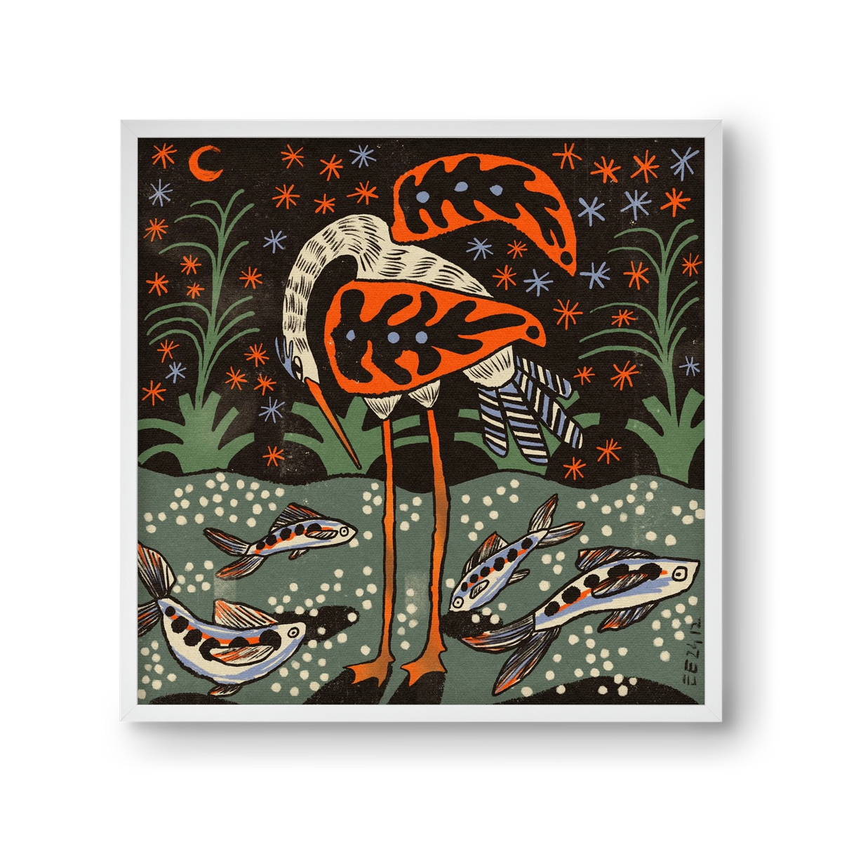 Magic waterbird, 30x30 cm (30x30 cm), Fehér keret