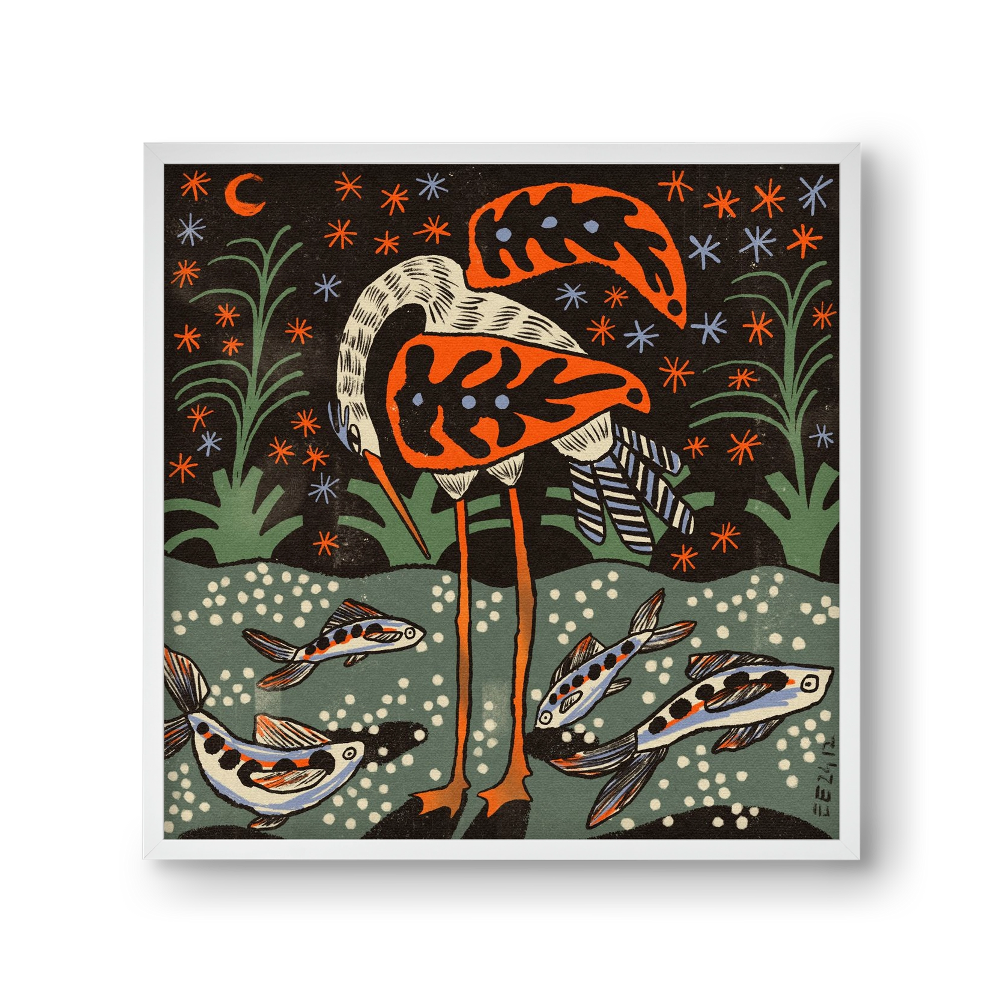 Magic waterbird, 30x30 cm (30x30 cm), Fehér keret