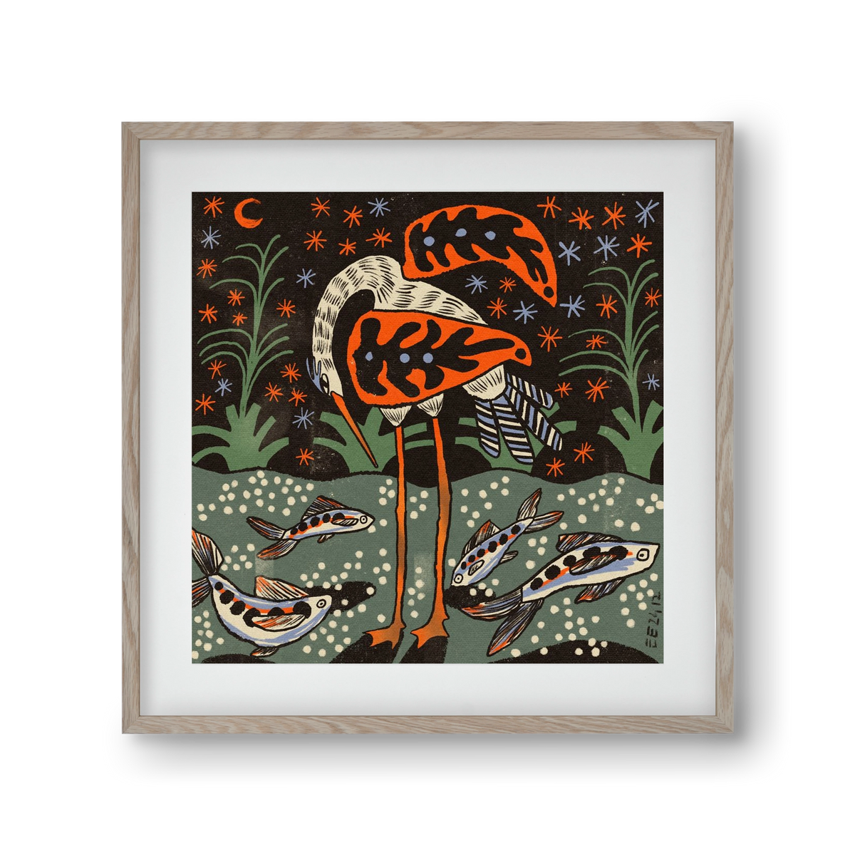 Magic waterbird, 30x30 cm (20x20 cm), Tölgy keret, paszpartuval