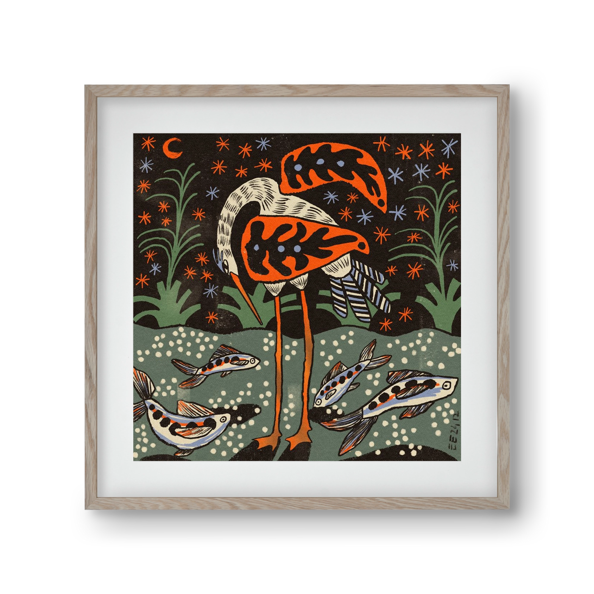 Magic waterbird, 30x30 cm (20x20 cm), Tölgy keret, paszpartuval