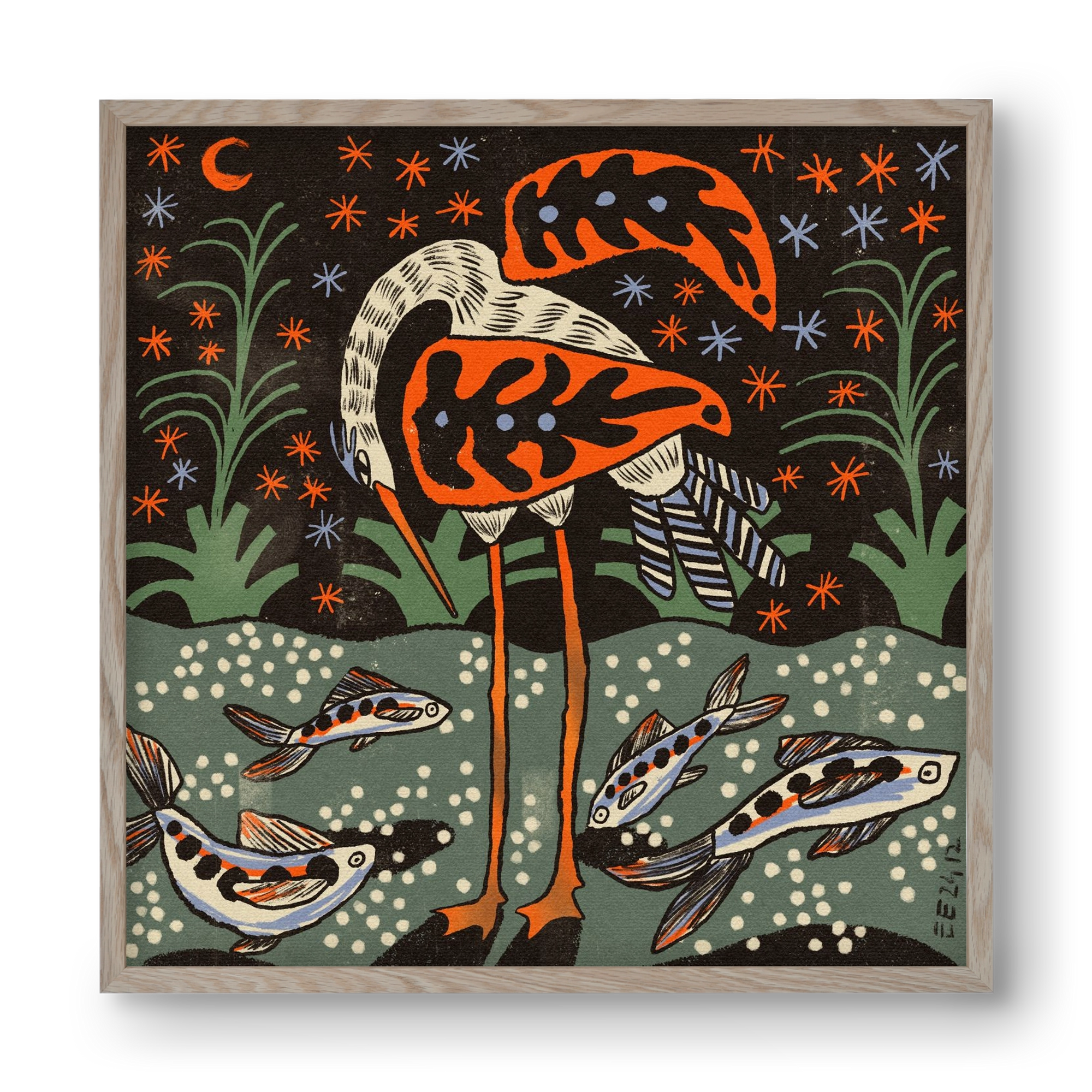 Magic waterbird, 40x40 cm (40x40 cm), Tölgy keret