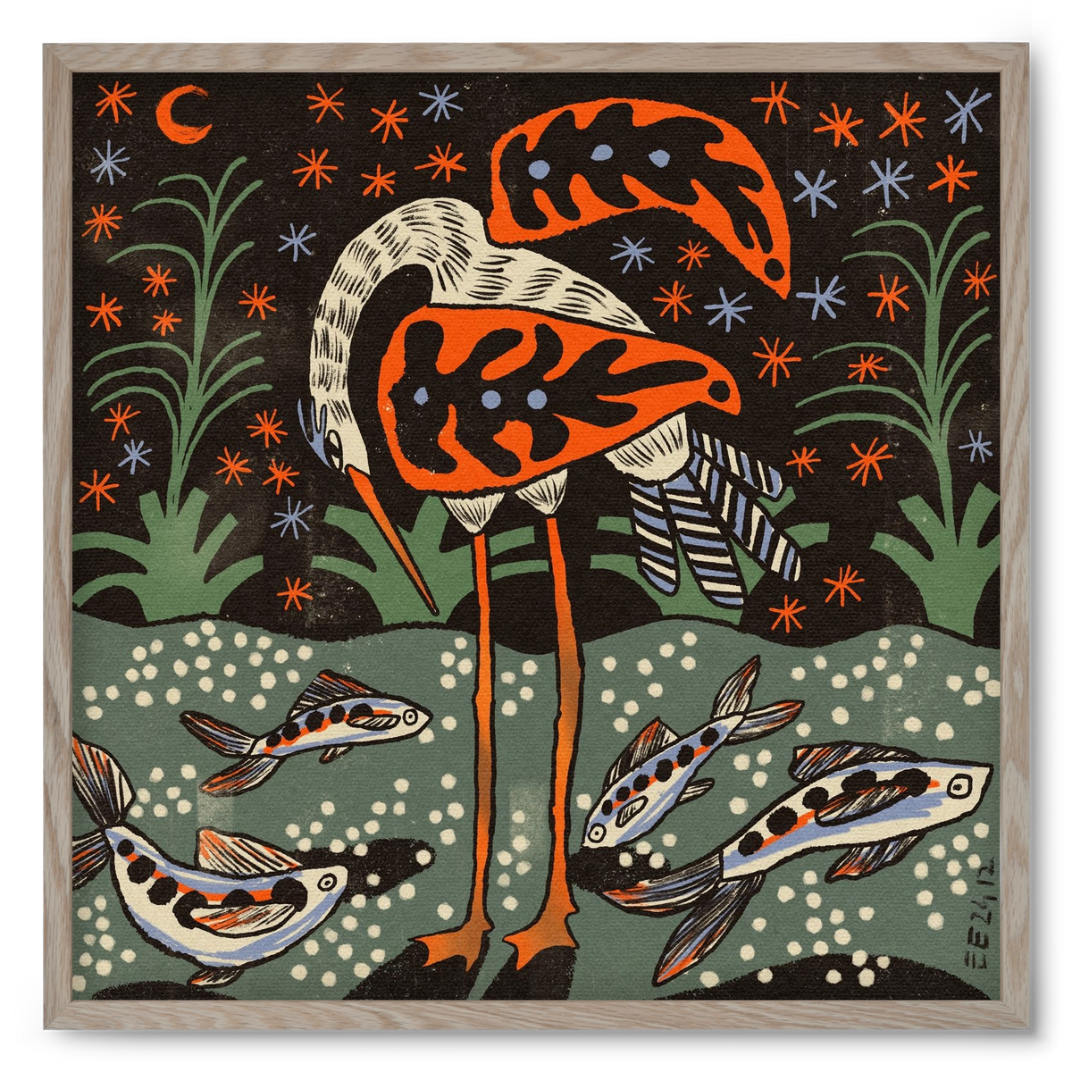 Magic waterbird, 50x50 cm (50x50 cm), Tölgy keret