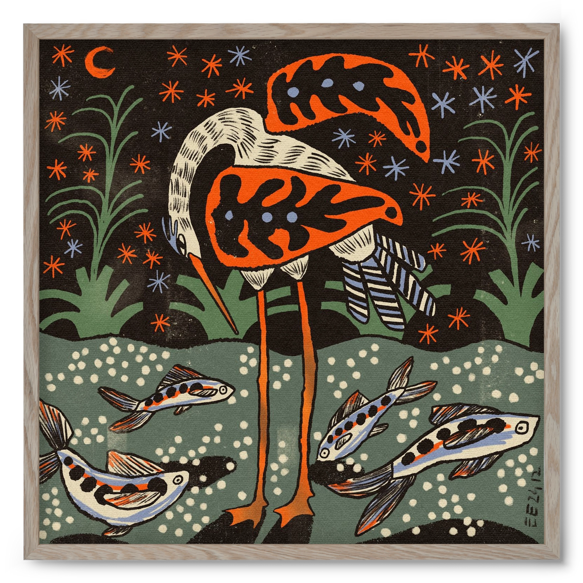 Magic waterbird, 50x50 cm (50x50 cm), Tölgy keret