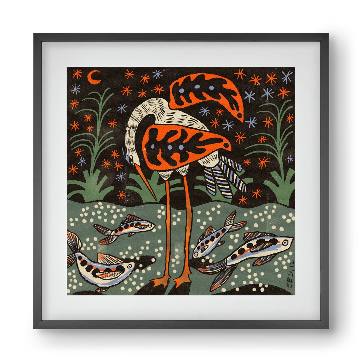 Magic waterbird, 40x40 cm (30x30 cm), Fekete keret, paszpartuval