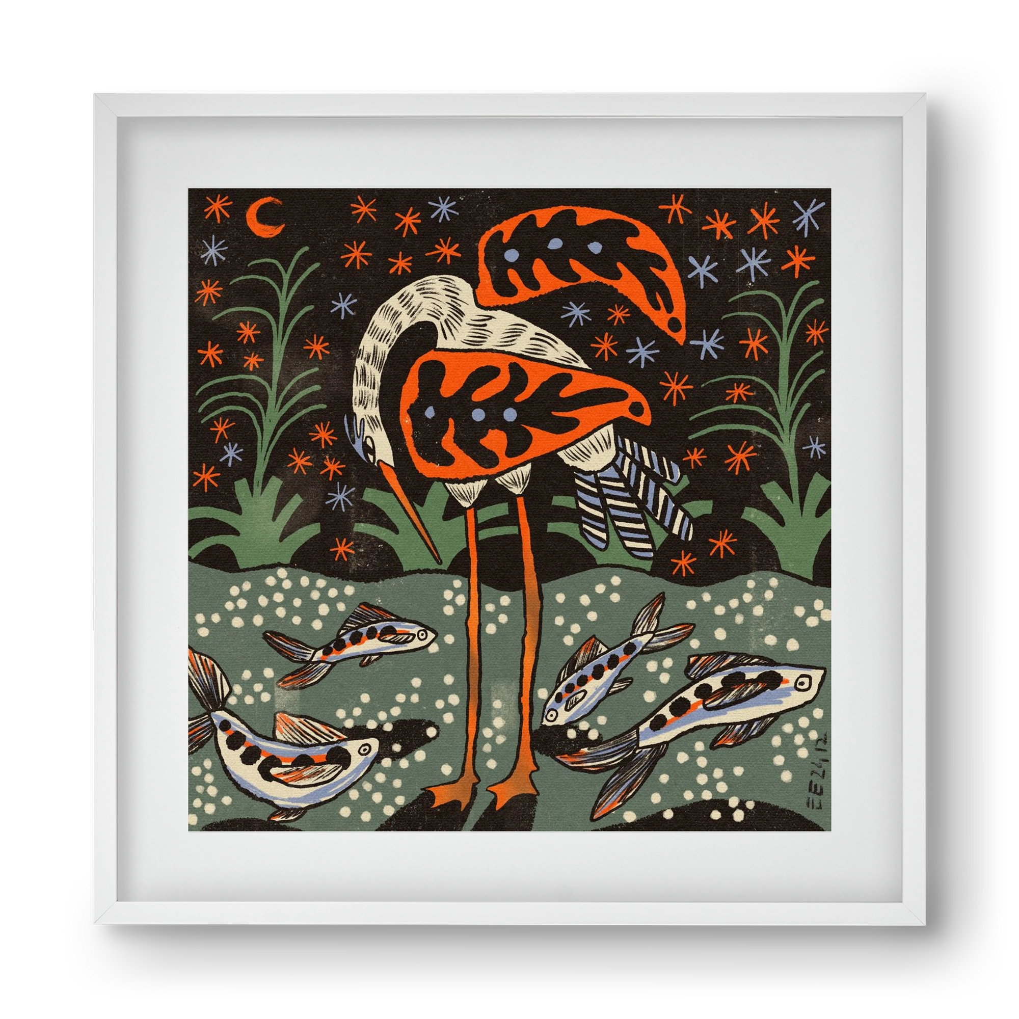 Magic waterbird, 40x40 cm (30x30 cm), Fehér keret, paszpartuval