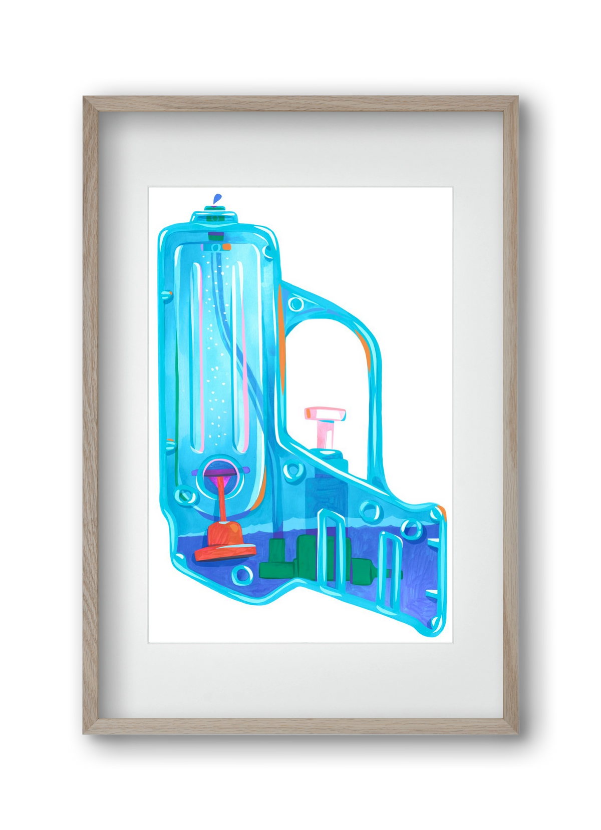 Water gun, 30x45 cm (20x30 cm), Tölgy keret, paszpartuval