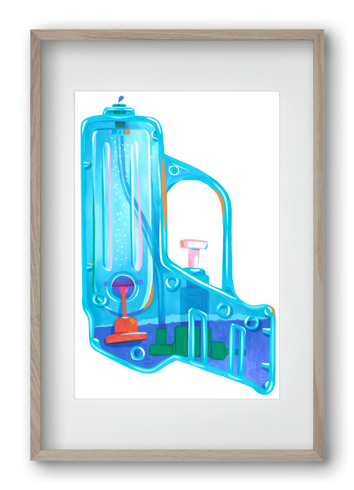 Water gun, 40x60 cm (30x45 cm), Tölgy keret, paszpartuval