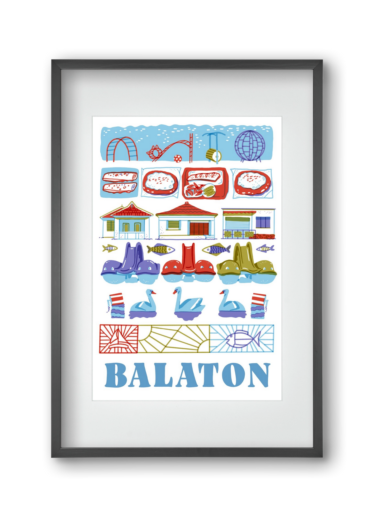 Balaton, 30x45 cm (20x30 cm), Fekete keret, paszpartuval