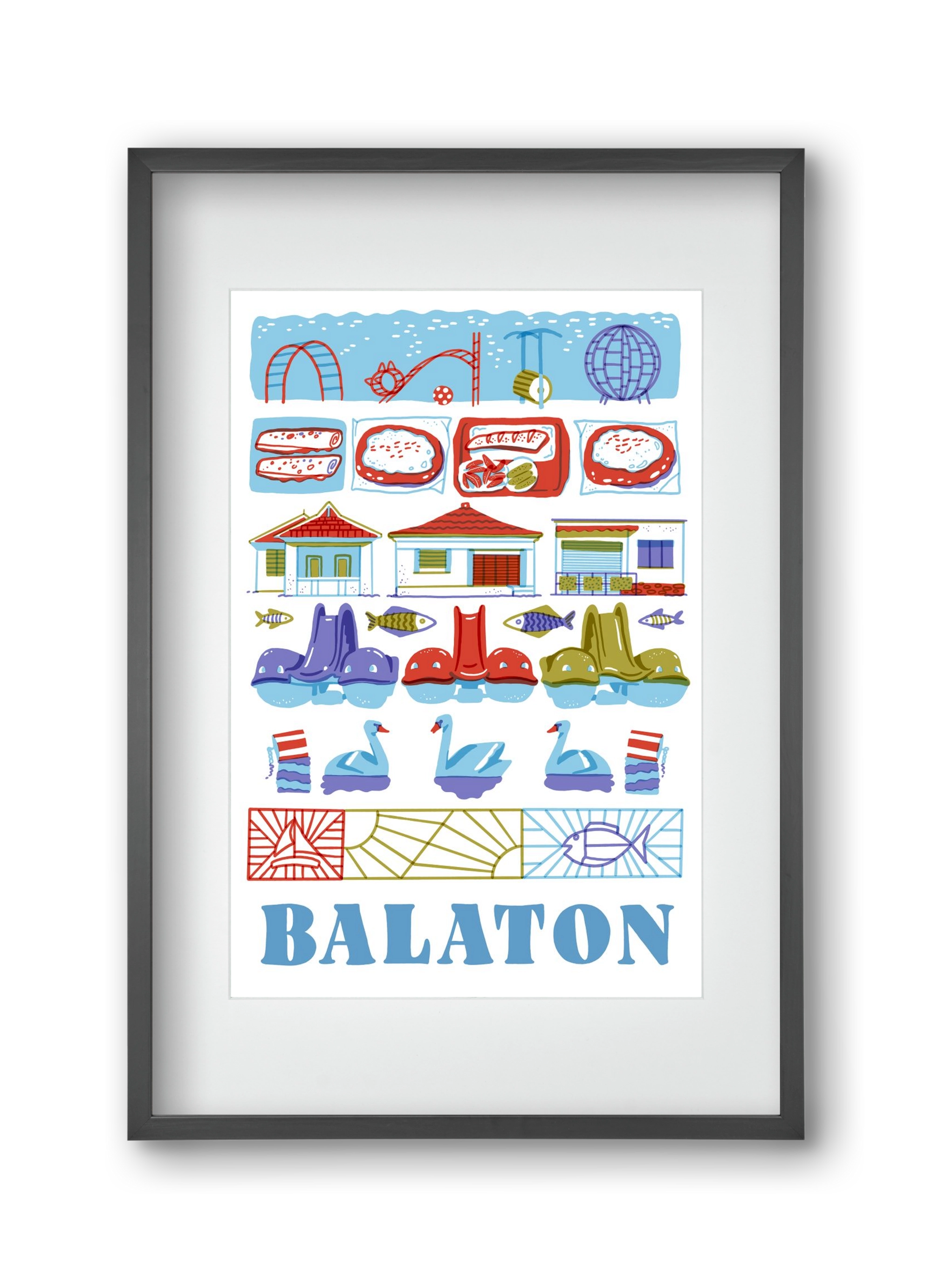 Balaton, 30x45 cm (20x30 cm), Fekete keret, paszpartuval