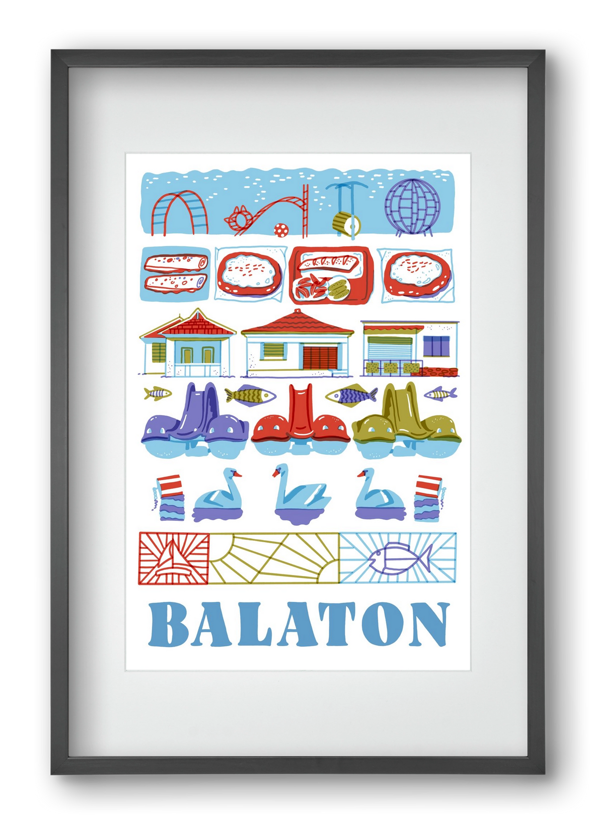 Balaton, 40x60 cm (30x45 cm), Fekete keret, paszpartuval