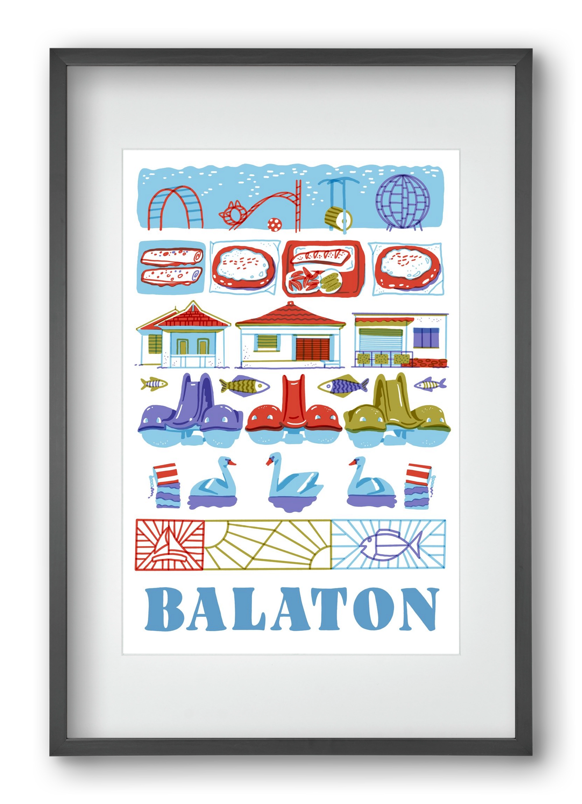 Balaton, 40x60 cm (30x45 cm), Fekete keret, paszpartuval